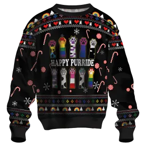 Happy Purride LGBT Ugly Christmas Sweater, LGBT Christmas 3D Shirt