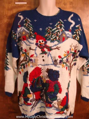 Kids Building Snowman Bad Christmas Sweater