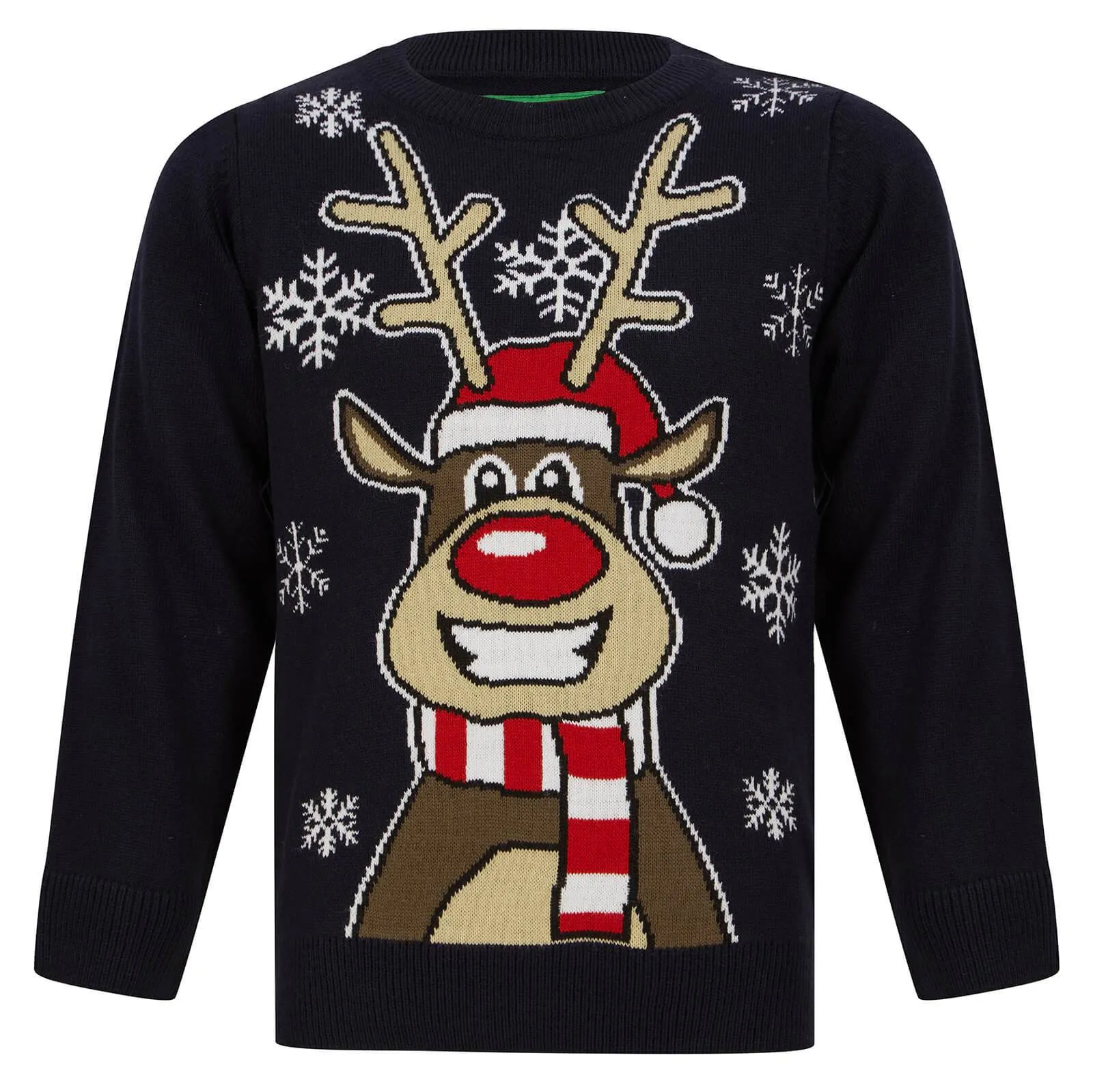 Kids Happy Reindeer Christmas Jumper Snow Rudolph Red Black