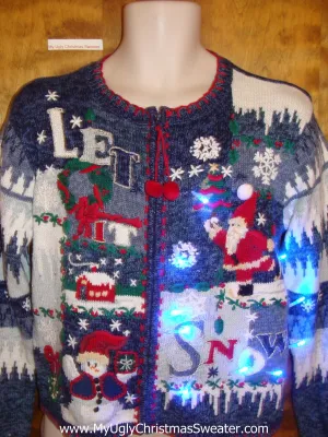 LET IT SNOW 2sided Blue Light Up Ugly Xmas Sweater