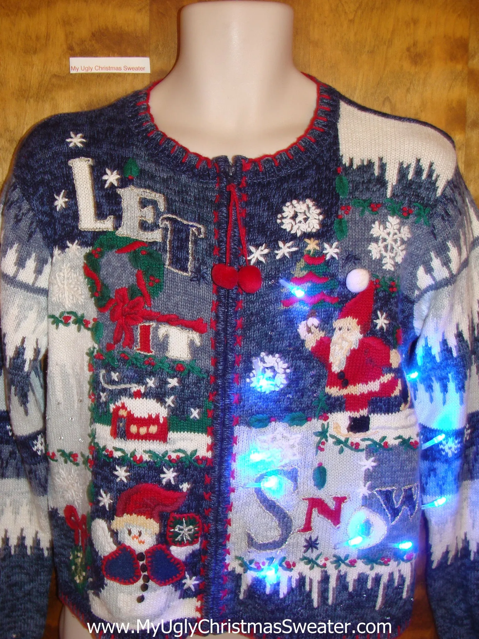 LET IT SNOW 2sided Blue Light Up Ugly Xmas Sweater
