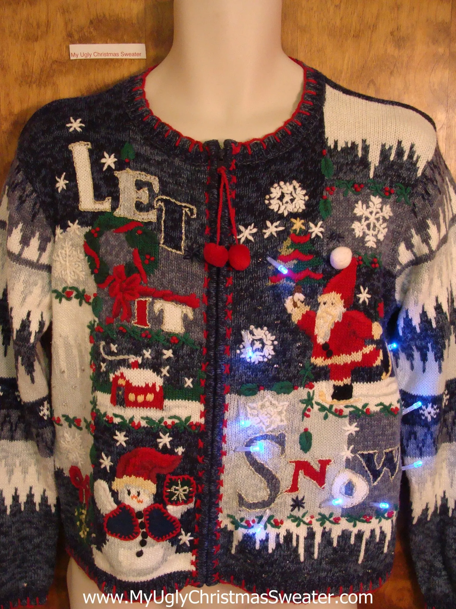 LET IT SNOW 2sided Blue Light Up Ugly Xmas Sweater