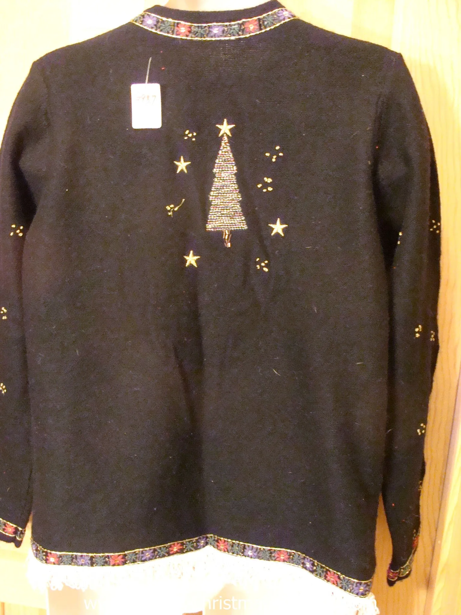 Light Up Black Ugly Xmas Sweater Bling Trees and Fringe