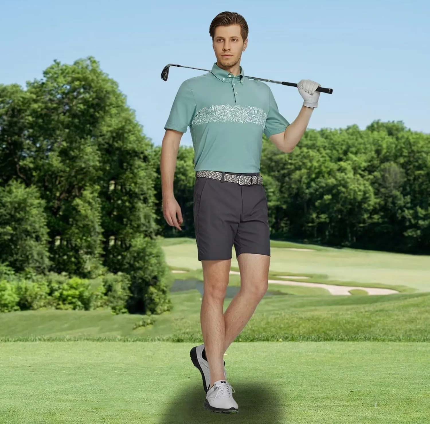M MAELREG Golf Shirts for Men Dry Fit Moisture Wicking Performance Lightweight Print Pattern Short Sleeve Mens Polo Shirts