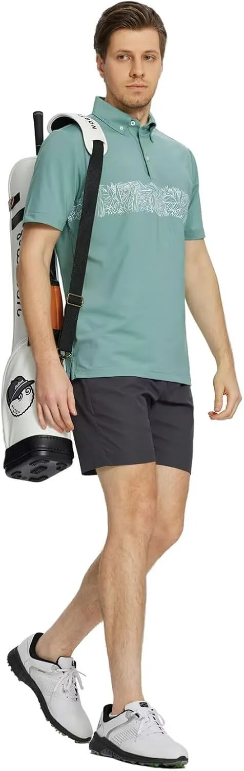 M MAELREG Golf Shirts for Men Dry Fit Moisture Wicking Performance Lightweight Print Pattern Short Sleeve Mens Polo Shirts
