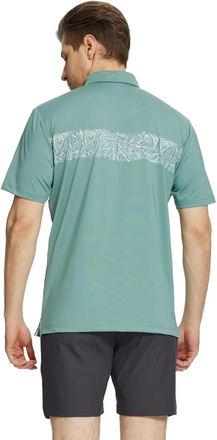 M MAELREG Golf Shirts for Men Dry Fit Moisture Wicking Performance Lightweight Print Pattern Short Sleeve Mens Polo Shirts