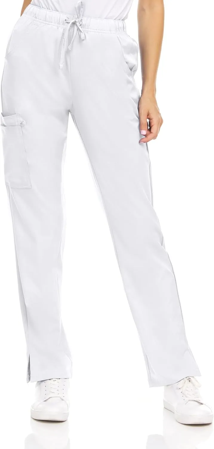 MediChic Womens Scrubs 4-Way Anti-Wrinkle Stretch Straight Leg Six Pocket Pants with Cargo Pockets