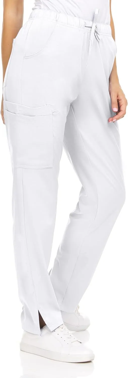 MediChic Womens Scrubs 4-Way Anti-Wrinkle Stretch Straight Leg Six Pocket Pants with Cargo Pockets