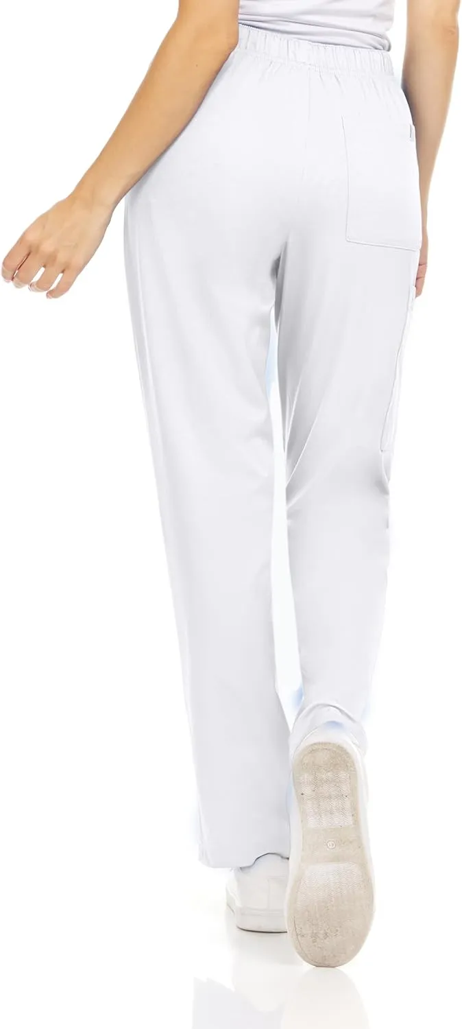 MediChic Womens Scrubs 4-Way Anti-Wrinkle Stretch Straight Leg Six Pocket Pants with Cargo Pockets