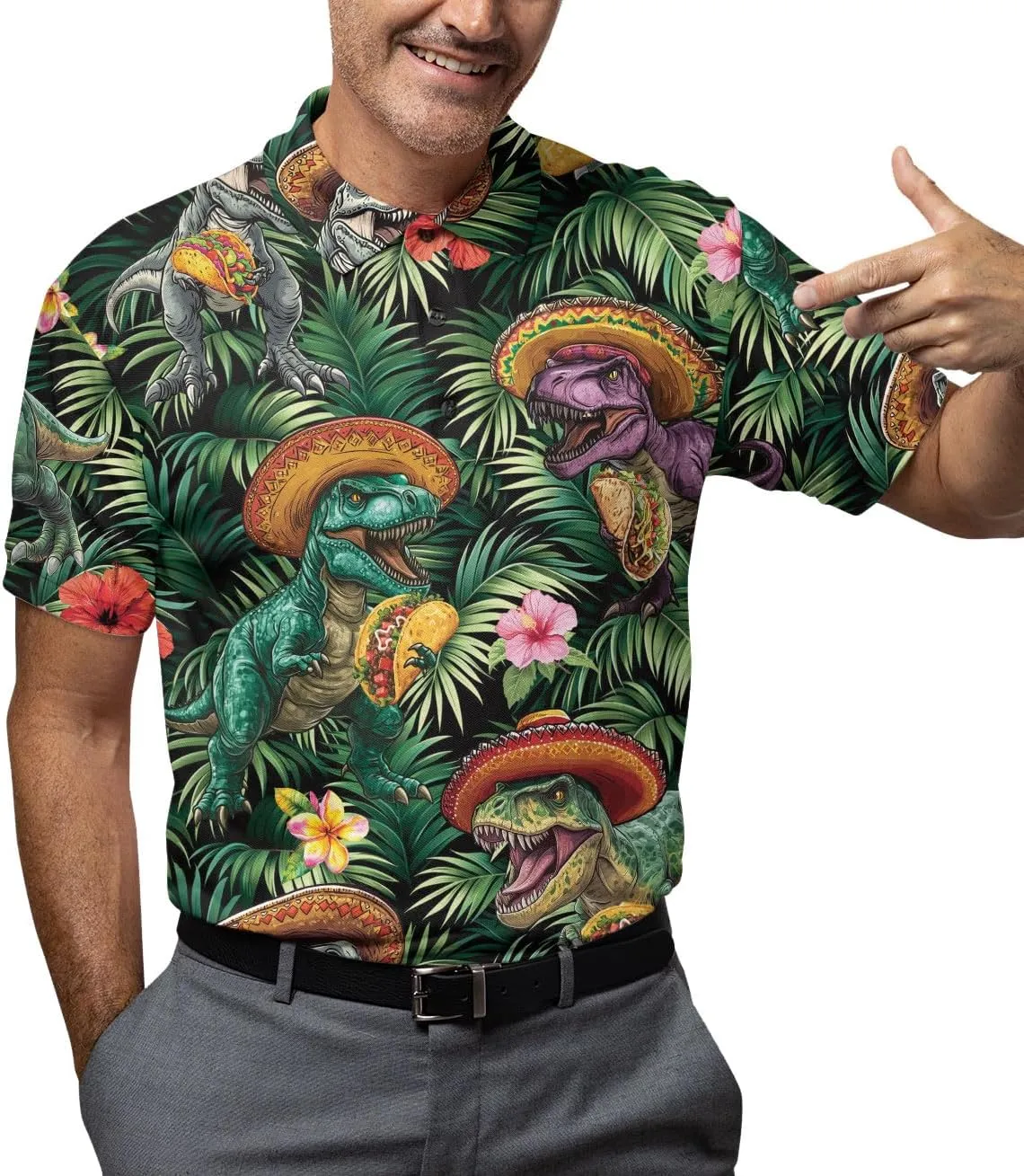 Men's Fat Tuesday Beads Alligator Mardi Gras Pattern Golf Polo Shirt Funny Polo Golf Shirts for Men