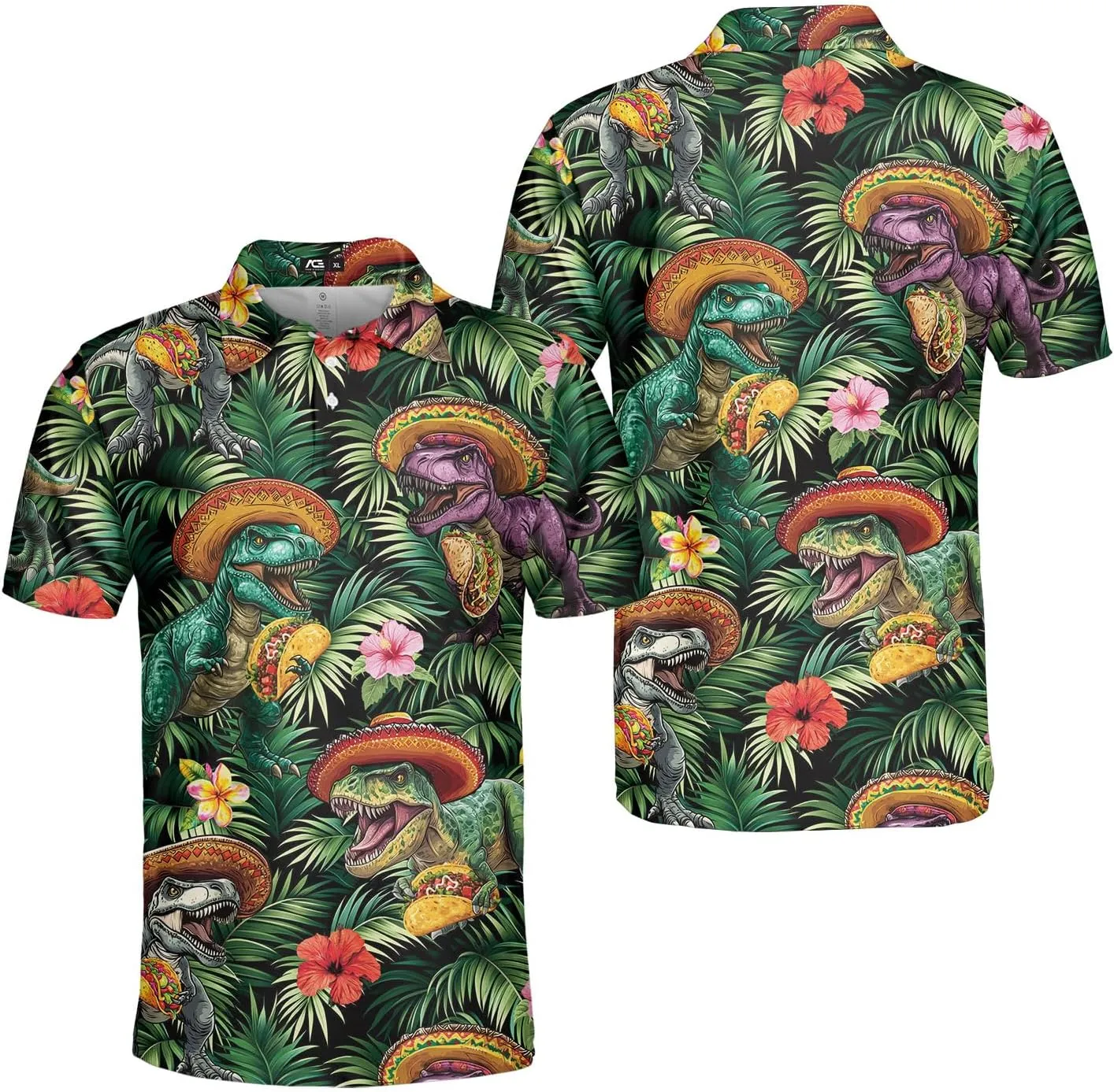 Men's Fat Tuesday Beads Alligator Mardi Gras Pattern Golf Polo Shirt Funny Polo Golf Shirts for Men