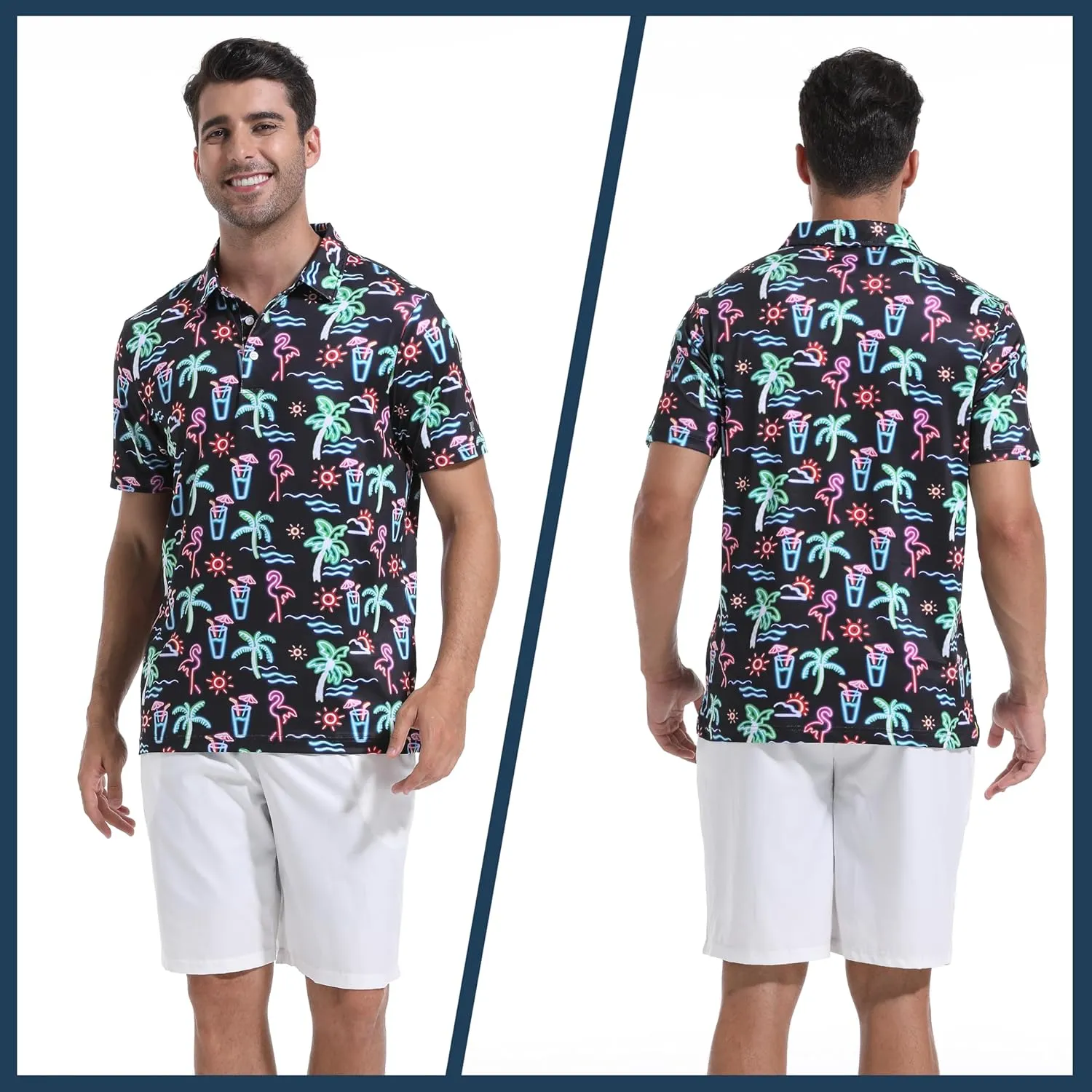 Mens Golf Shirt Short Sleeve Dry Fit Print Moisture Wicking Performance Patterns Collared Polo Shirt