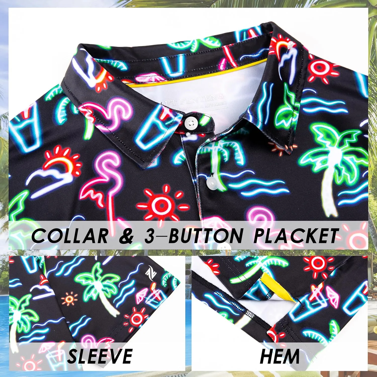 Mens Golf Shirt Short Sleeve Dry Fit Print Moisture Wicking Performance Patterns Collared Polo Shirt