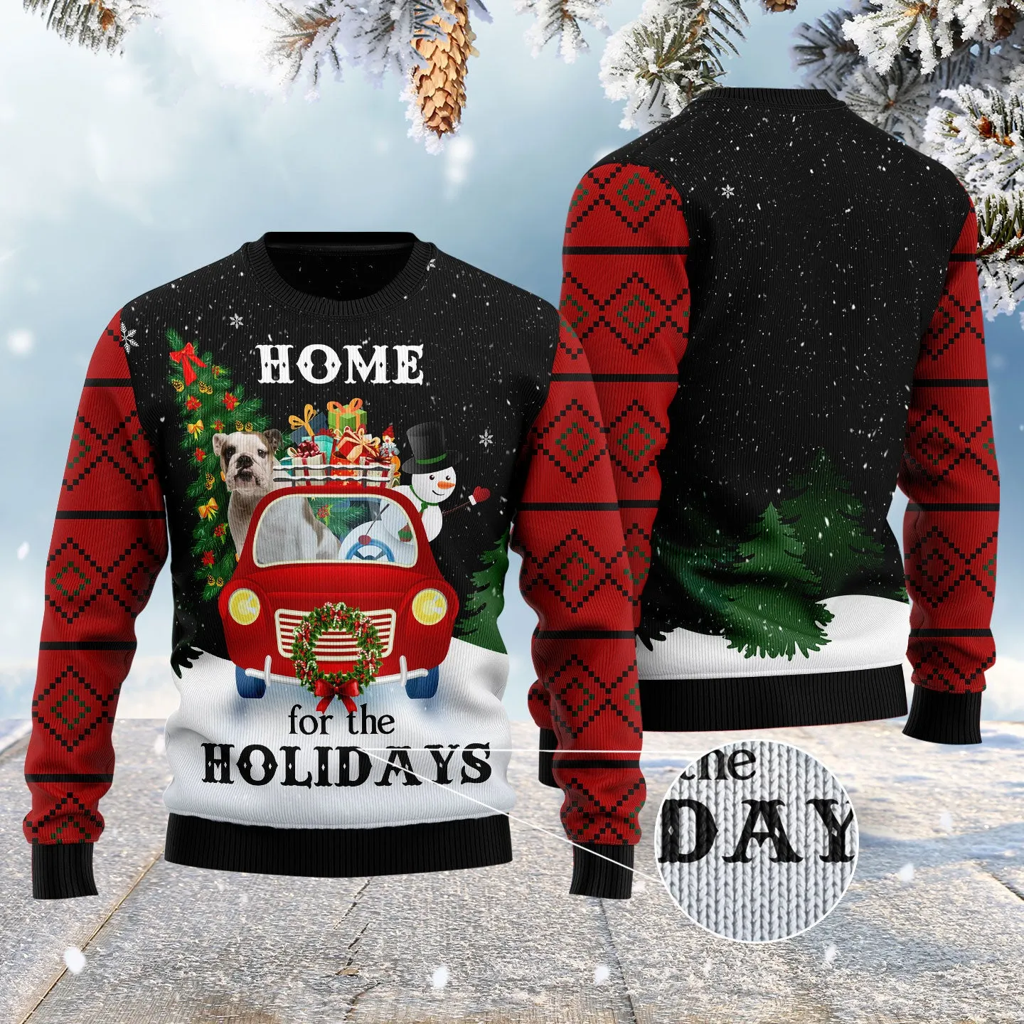 Merry Christmas Bulldog And Snowman Ugly Christmas Sweater Unisex Womens & Mens