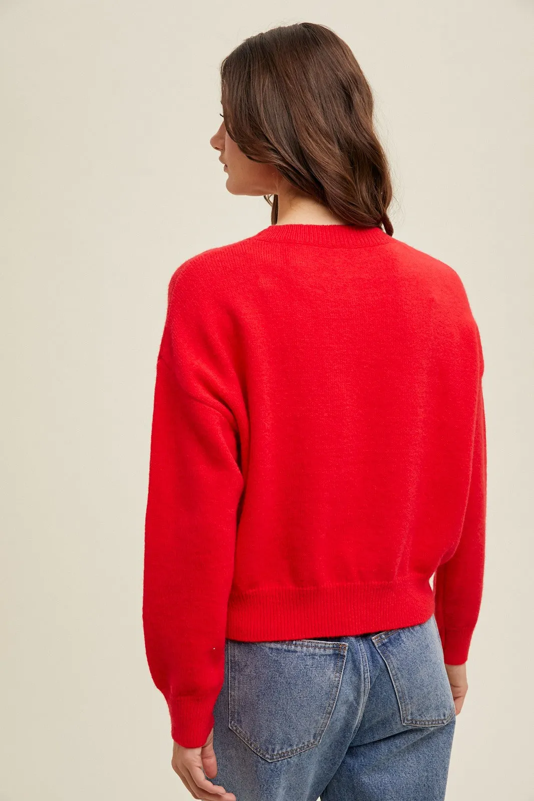 Merry Fluffy Patch Sweater - Red