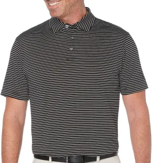 PGA TOUR Stretch Short Sleeve Feeder Stripe Golf Polo, Moisture-Wicking Performance Shirts for Men