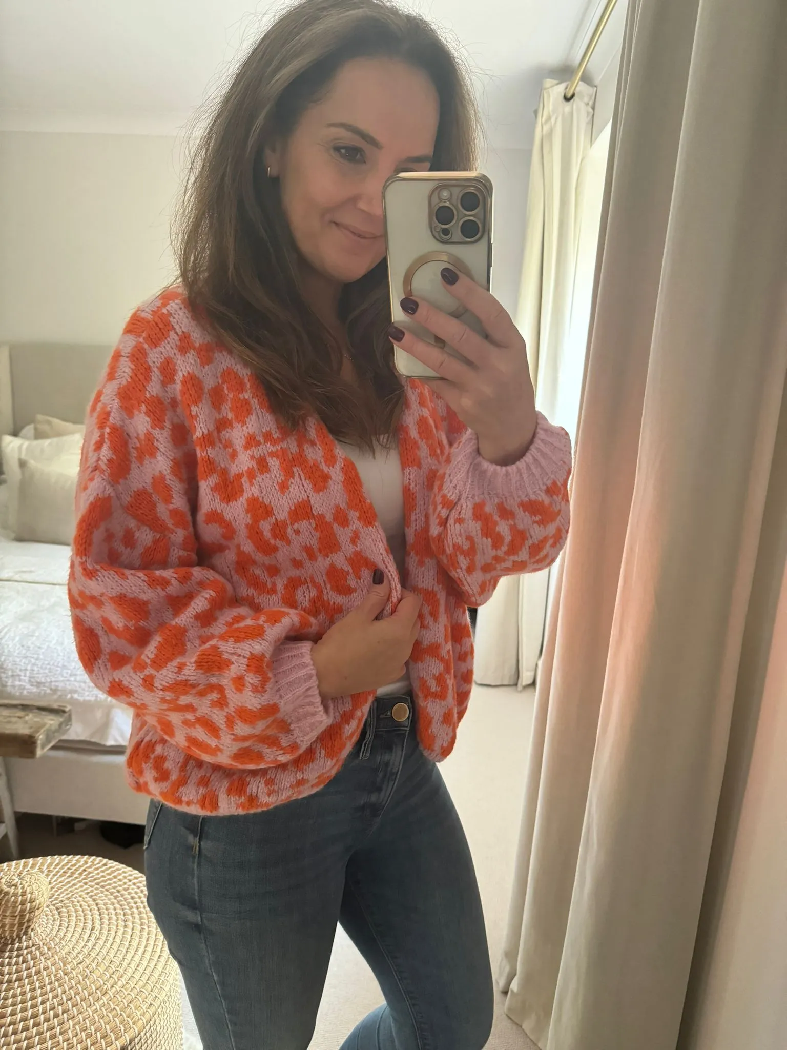 Pink and Orange Leopard Print Cardigan