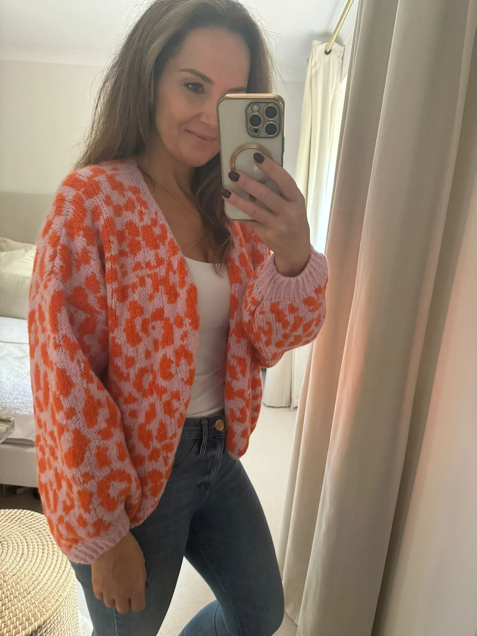 Pink and Orange Leopard Print Cardigan