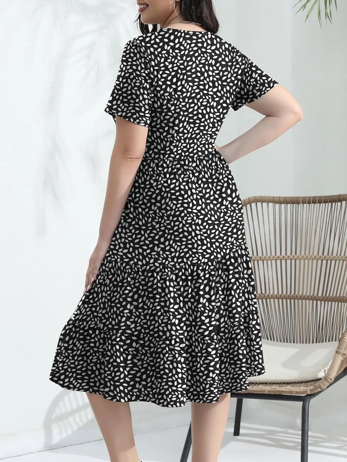 Plus Size Elegant Floral Dresses for Women 2025 Midi Tiered Flowy Belted Modest Wedding Guest Dress with Pockets