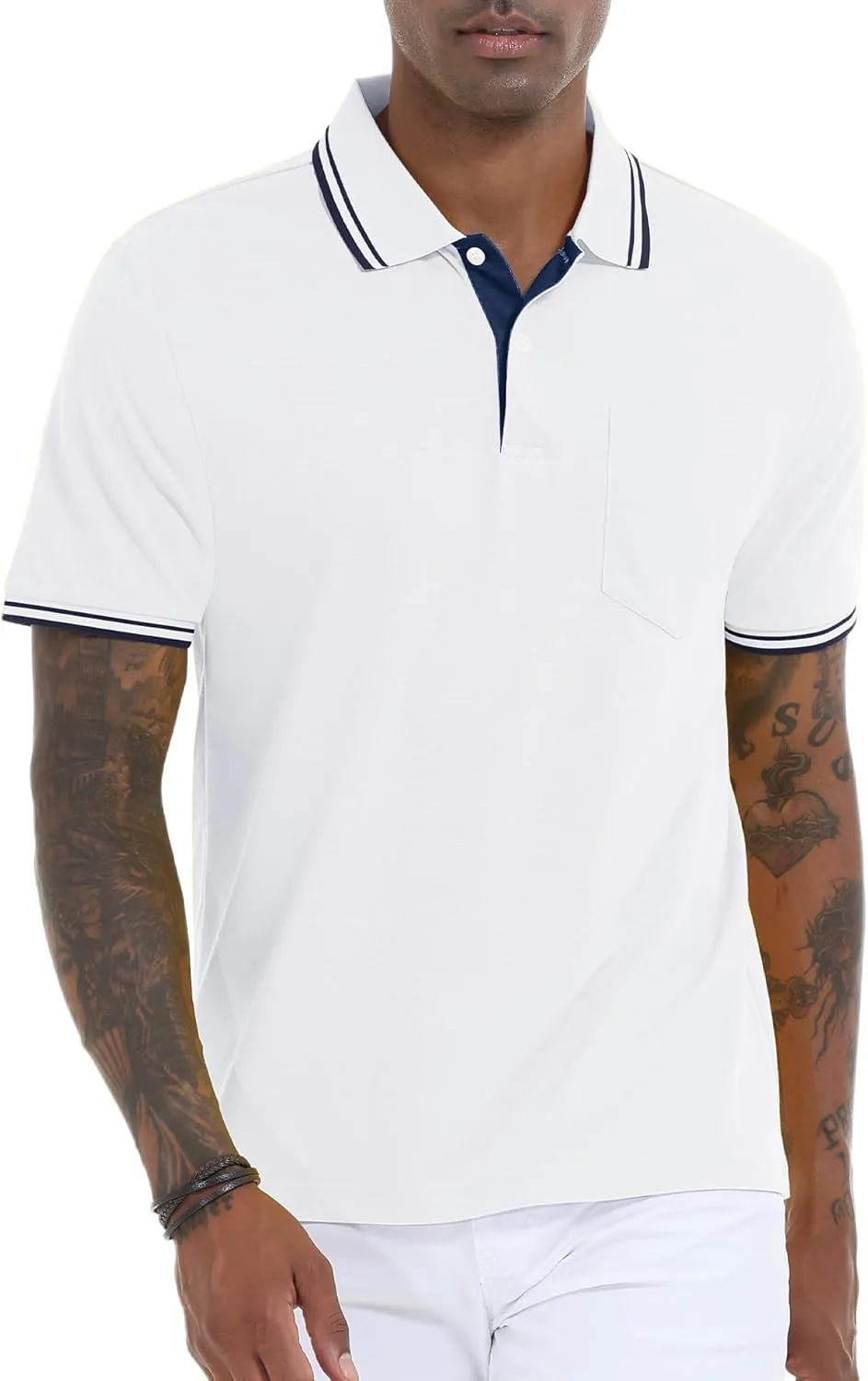 Polo Shirts for Men Short Sleeve Golf Polo with Pockets Moisture Wicking Tennis Shirt Summer Polo T-Shirts