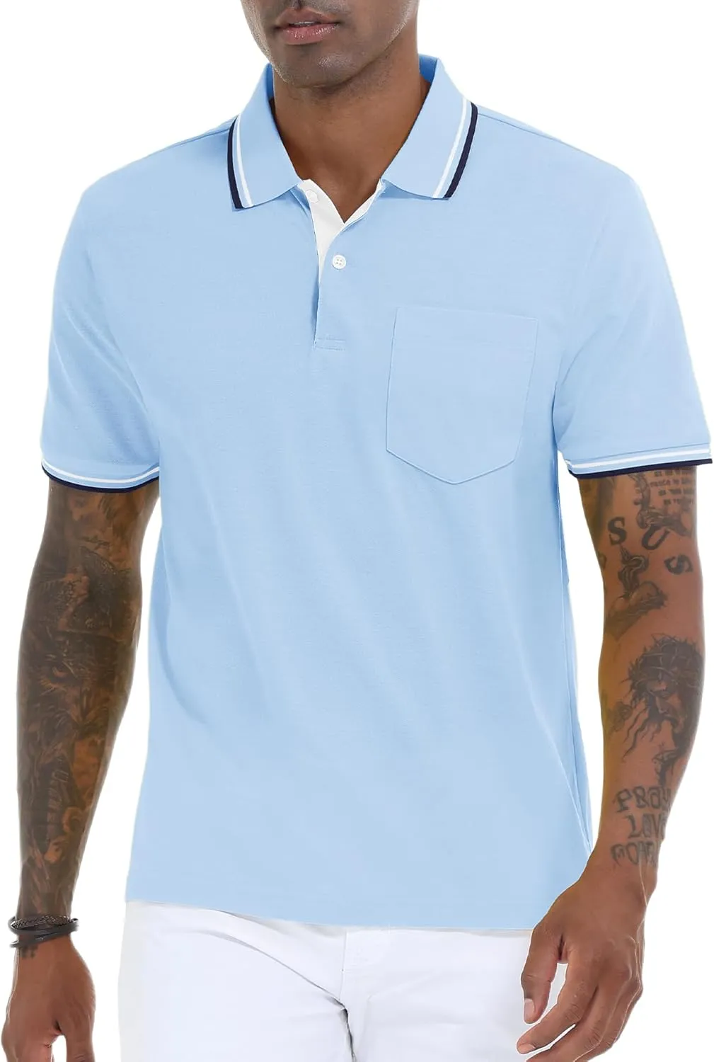 Polo Shirts for Men Short Sleeve Golf Polo with Pockets Moisture Wicking Tennis Shirt Summer Polo T-Shirts