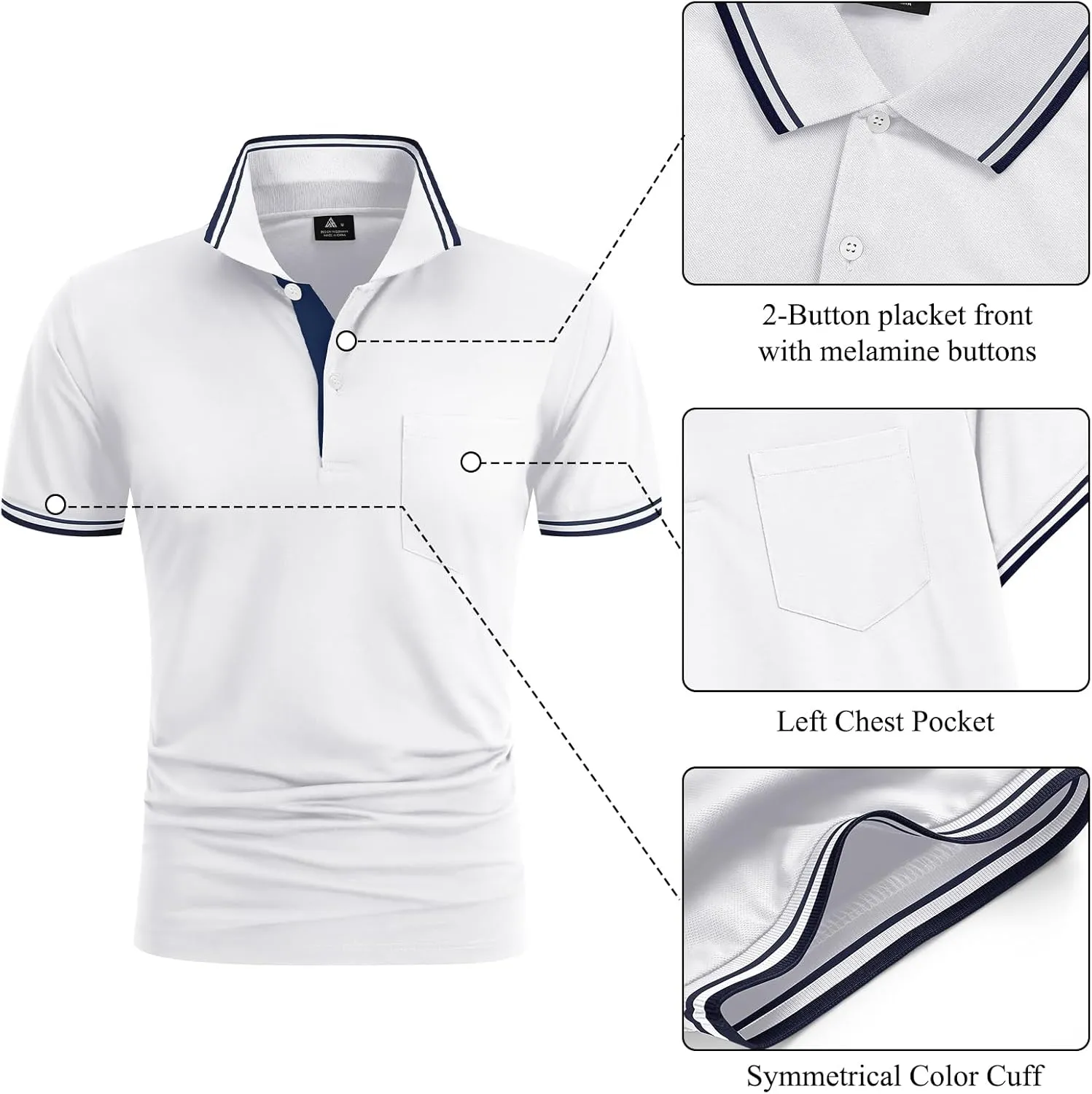 Polo Shirts for Men Short Sleeve Golf Polo with Pockets Moisture Wicking Tennis Shirt Summer Polo T-Shirts