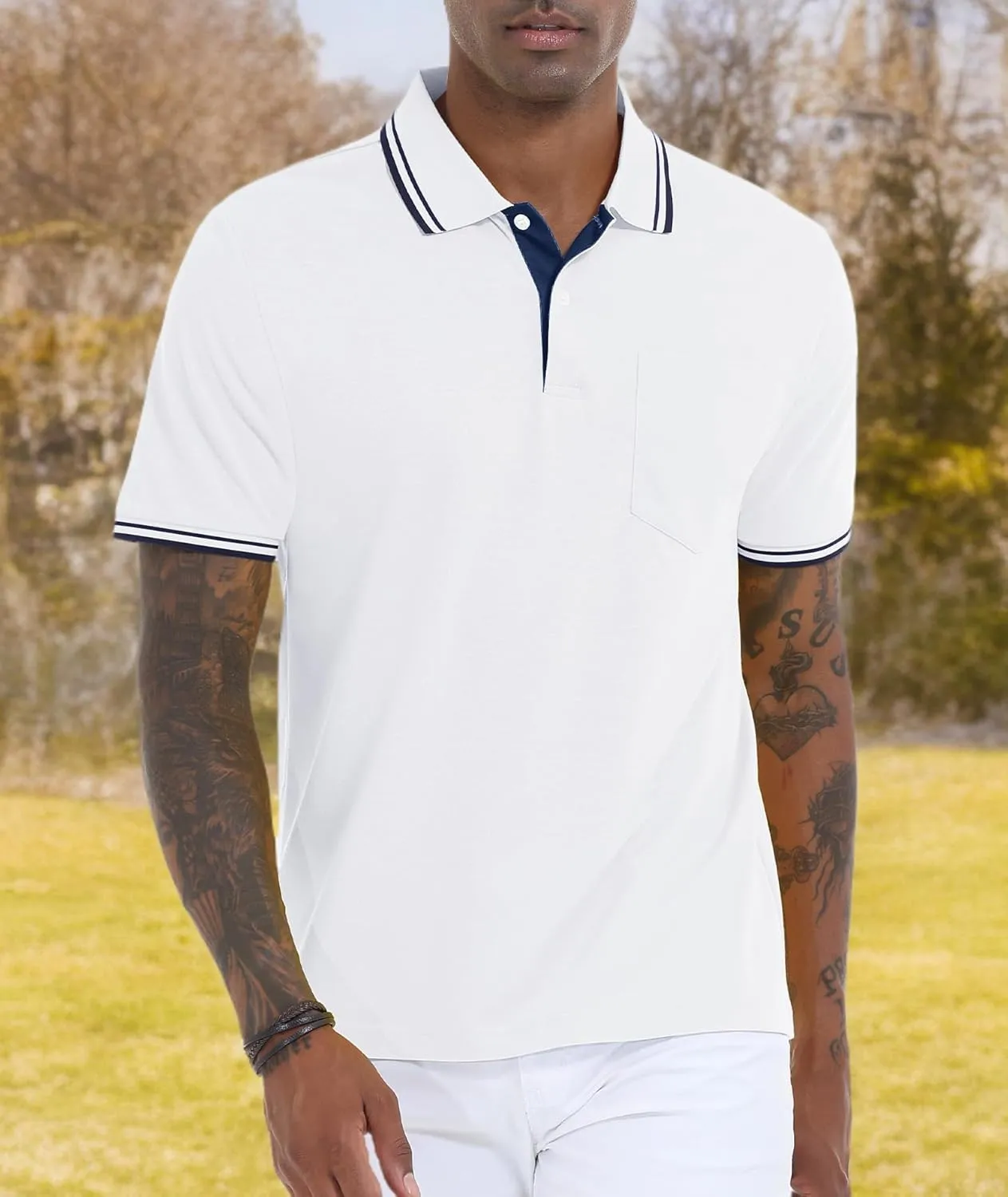 Polo Shirts for Men Short Sleeve Golf Polo with Pockets Moisture Wicking Tennis Shirt Summer Polo T-Shirts