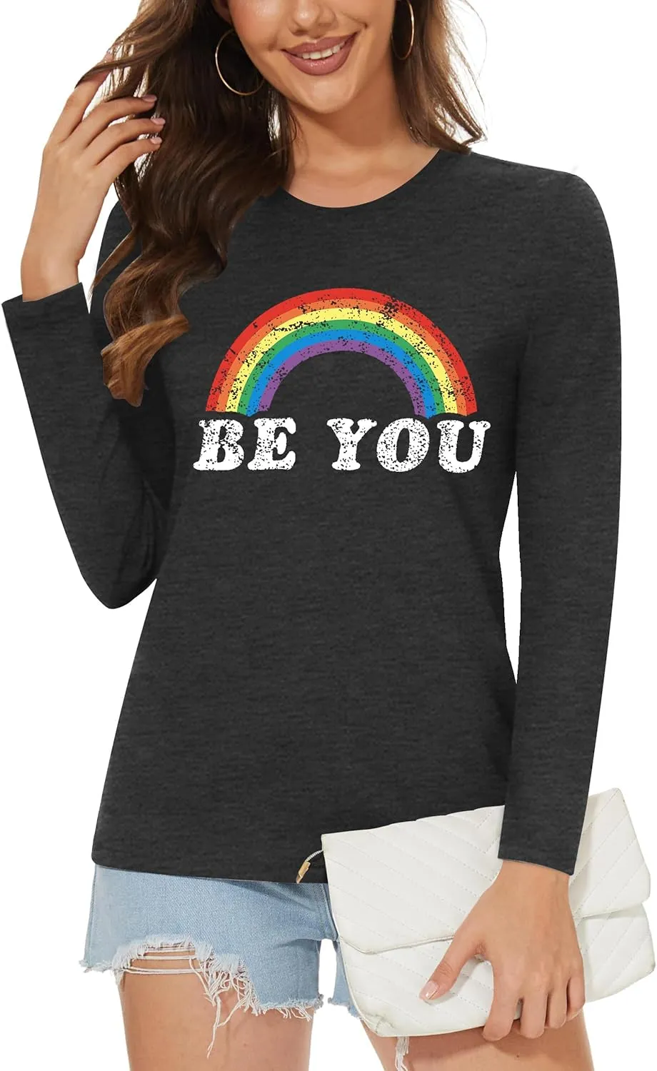 Pride Shirt for Women Equality T-Shirts Rainbow Graphic Long Sleeves LGBTQ Pride Month Tee Tops