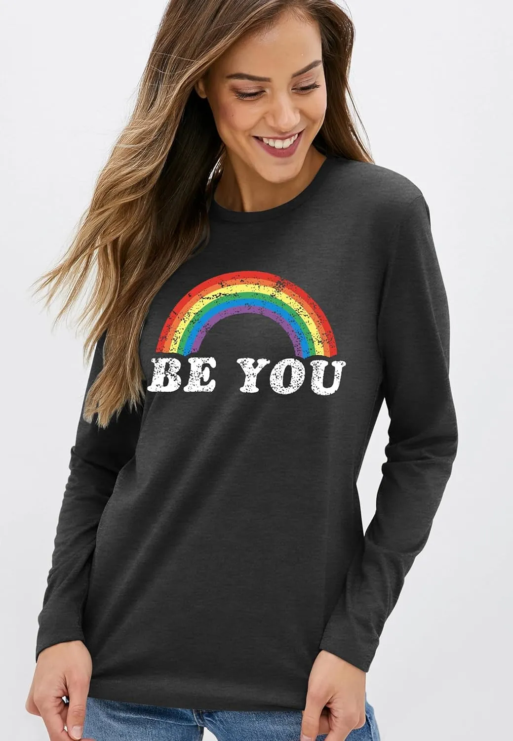 Pride Shirt for Women Equality T-Shirts Rainbow Graphic Long Sleeves LGBTQ Pride Month Tee Tops