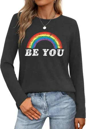 Pride Shirt for Women Equality T-Shirts Rainbow Graphic Long Sleeves LGBTQ Pride Month Tee Tops