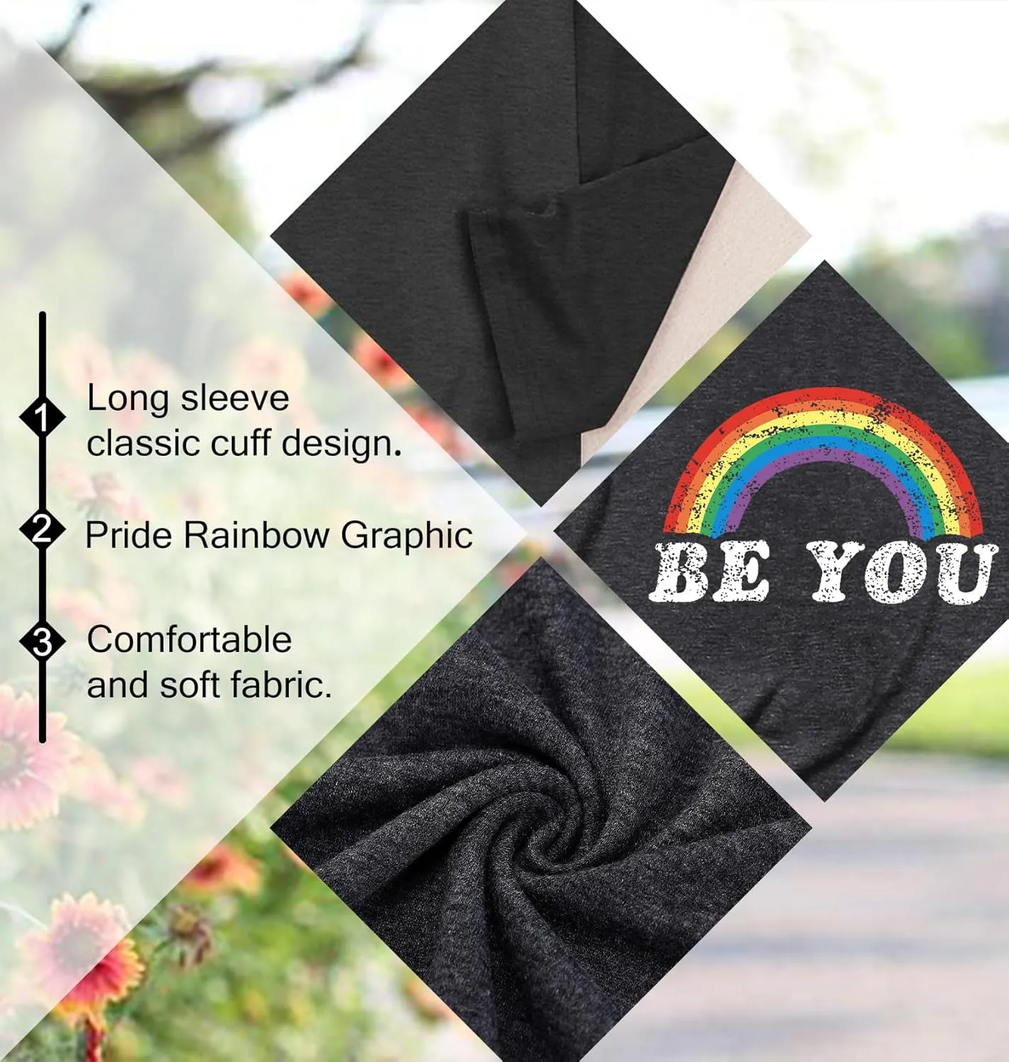 Pride Shirt for Women Equality T-Shirts Rainbow Graphic Long Sleeves LGBTQ Pride Month Tee Tops