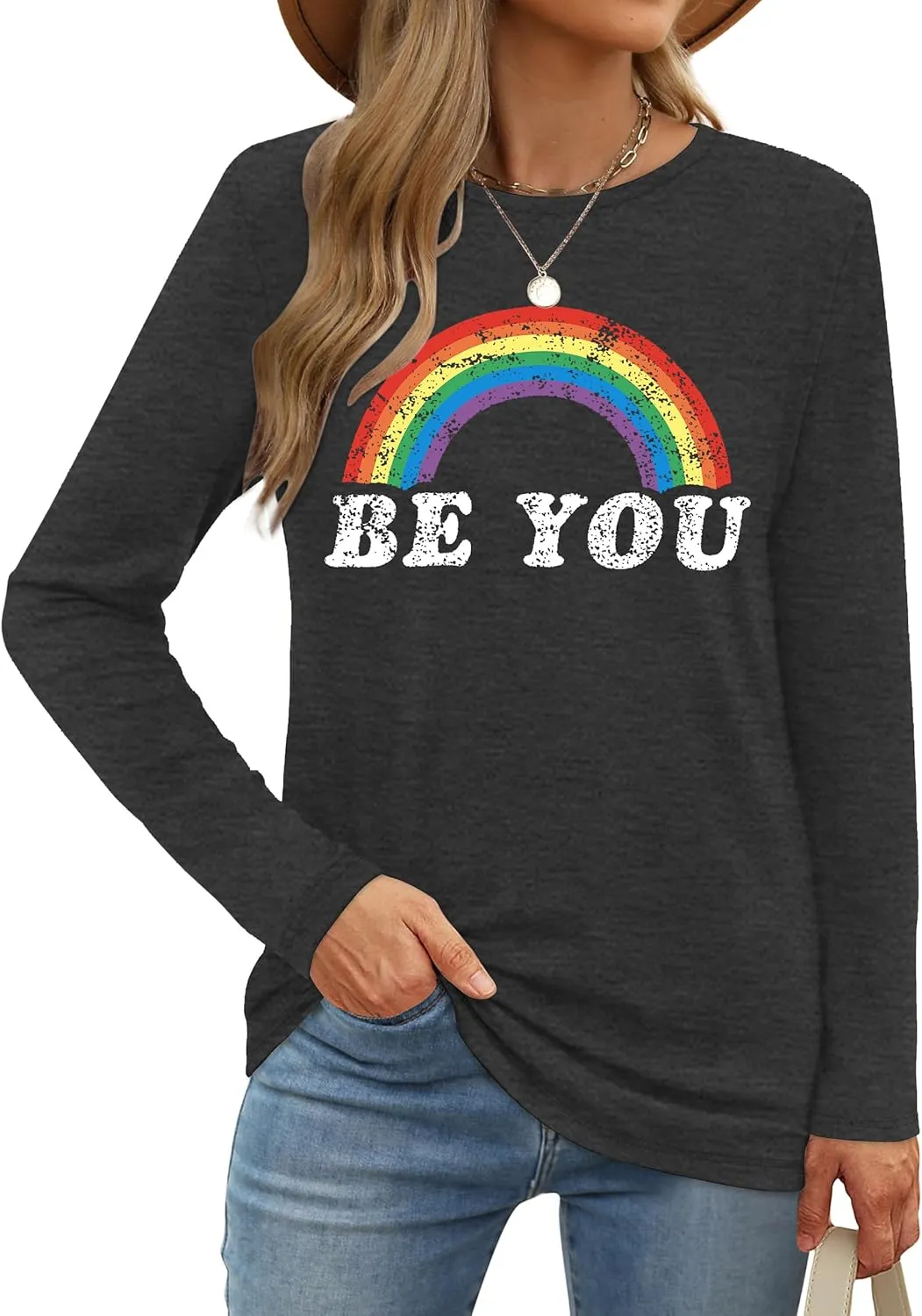 Pride Shirt for Women Equality T-Shirts Rainbow Graphic Long Sleeves LGBTQ Pride Month Tee Tops