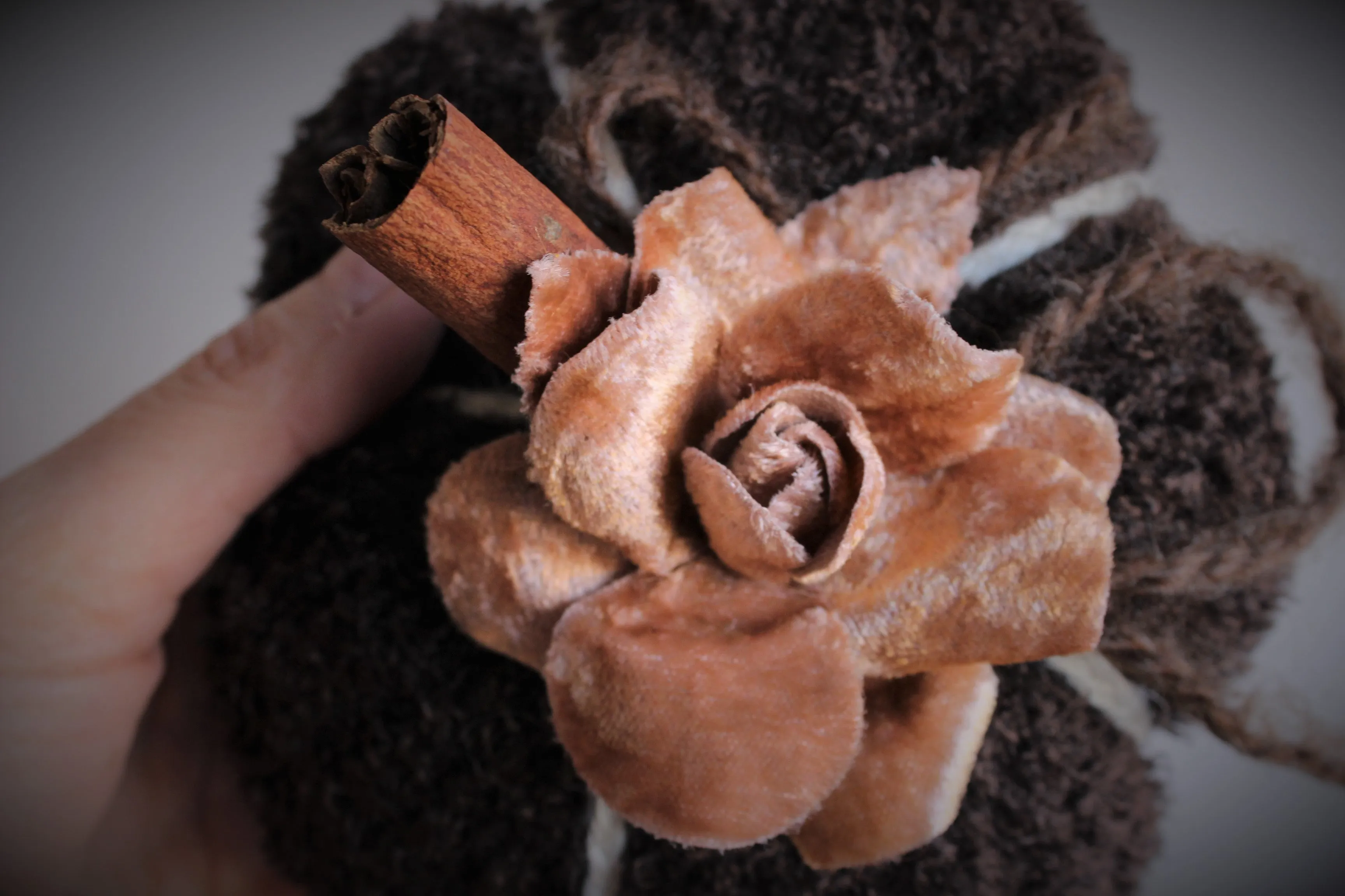 "Milk Chocolate" Brown Knit Pumpkin Pillow Pouf, Cinnamon Stick Stem