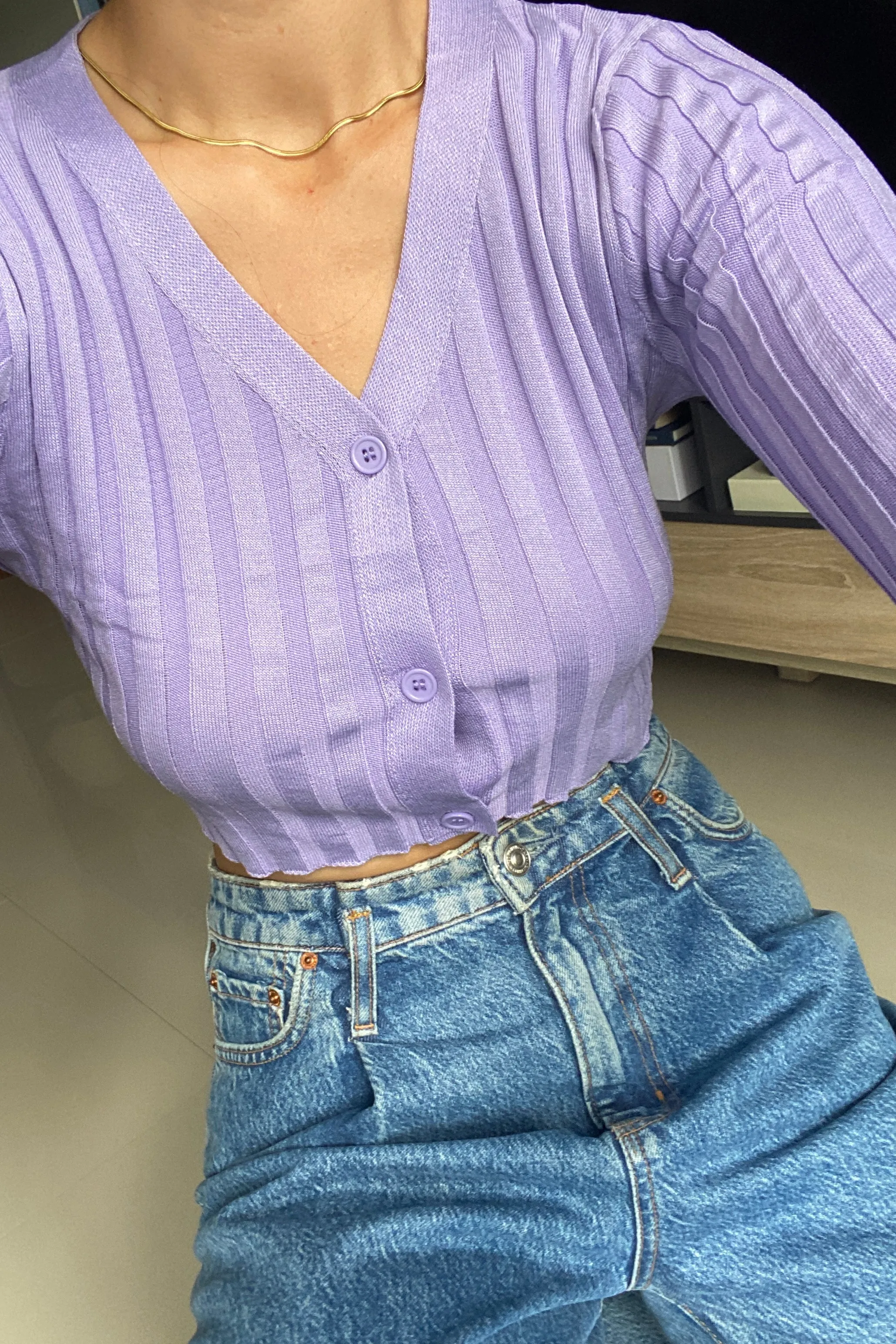 Ribbed Knit Cardigan - Lilac