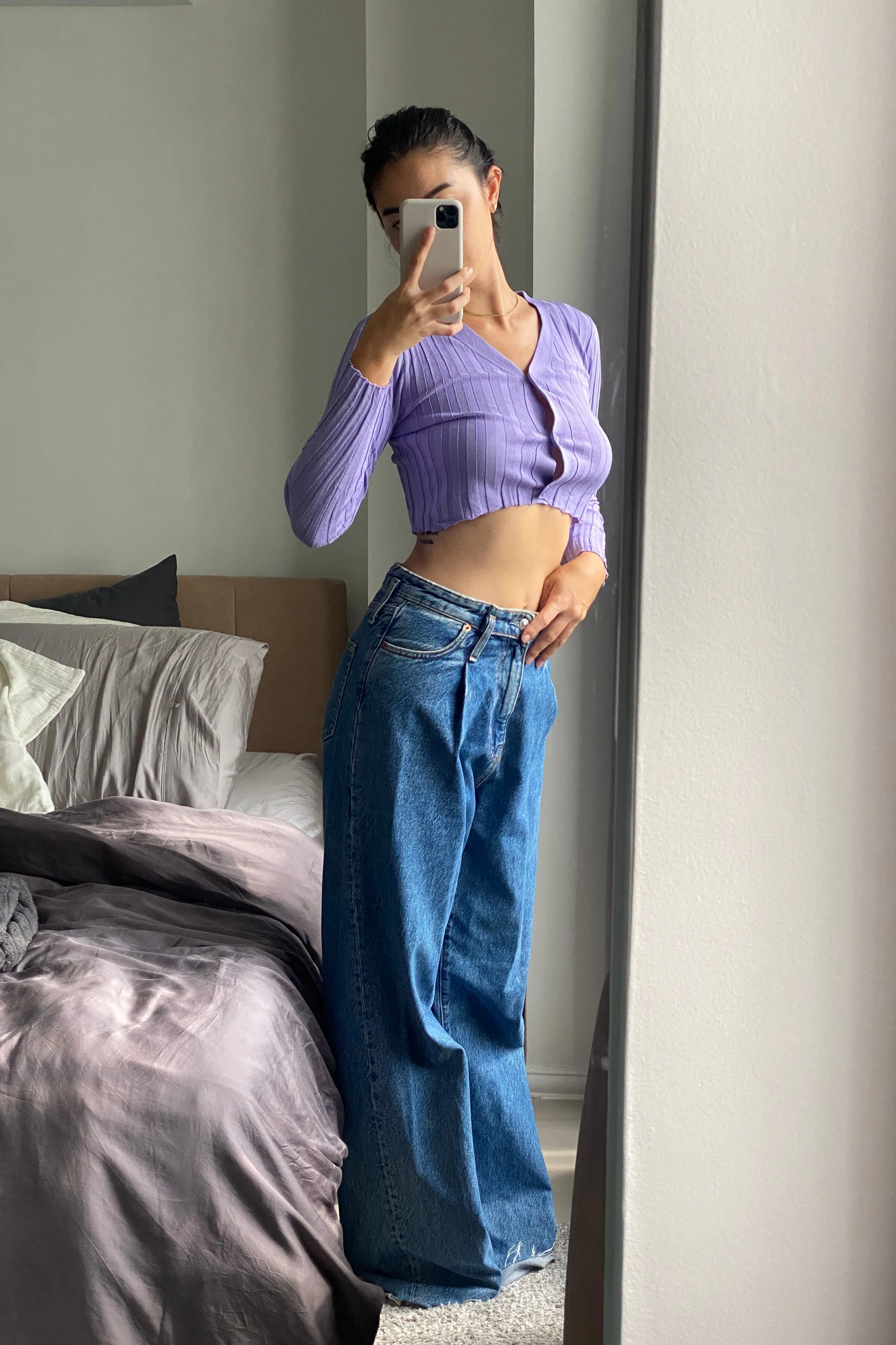 Ribbed Knit Cardigan - Lilac