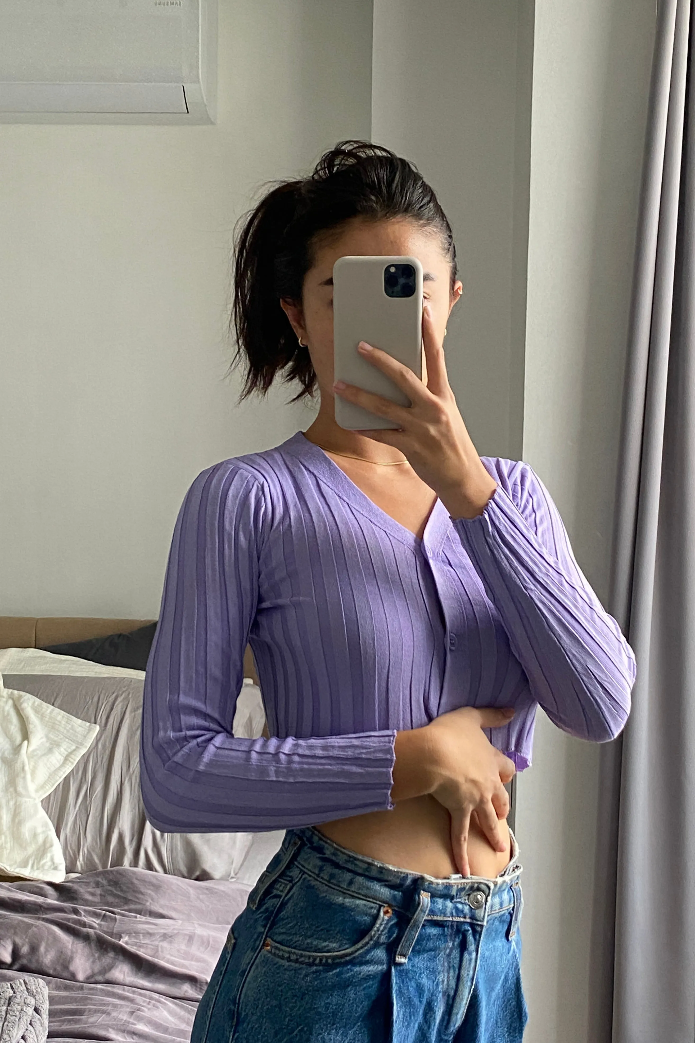 Ribbed Knit Cardigan - Lilac