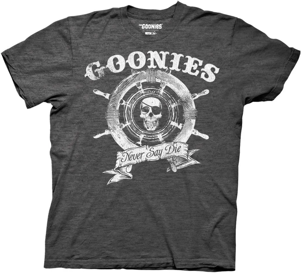 Ripple Junction The Goonies Men's Short Sleeve T-Shirt Captain's Wheel Never Say Die Quote 1980's Comedy Officially Licensed