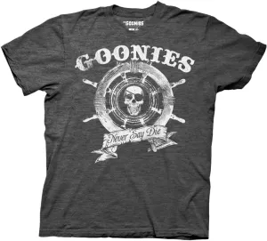 Ripple Junction The Goonies Men's Short Sleeve T-Shirt Captain's Wheel Never Say Die Quote 1980's Comedy Officially Licensed