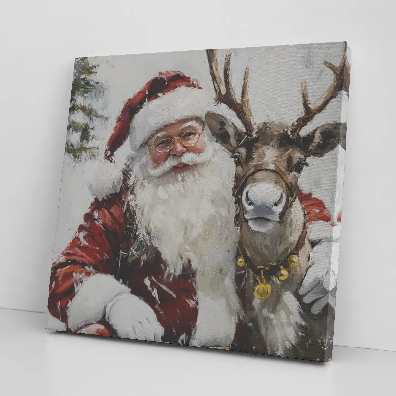Santa Art - Santa Decor with Reindeer