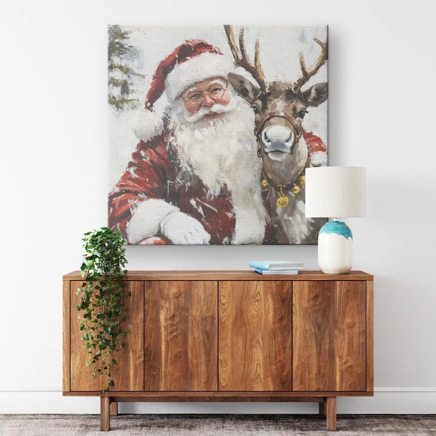 Santa Art - Santa Decor with Reindeer