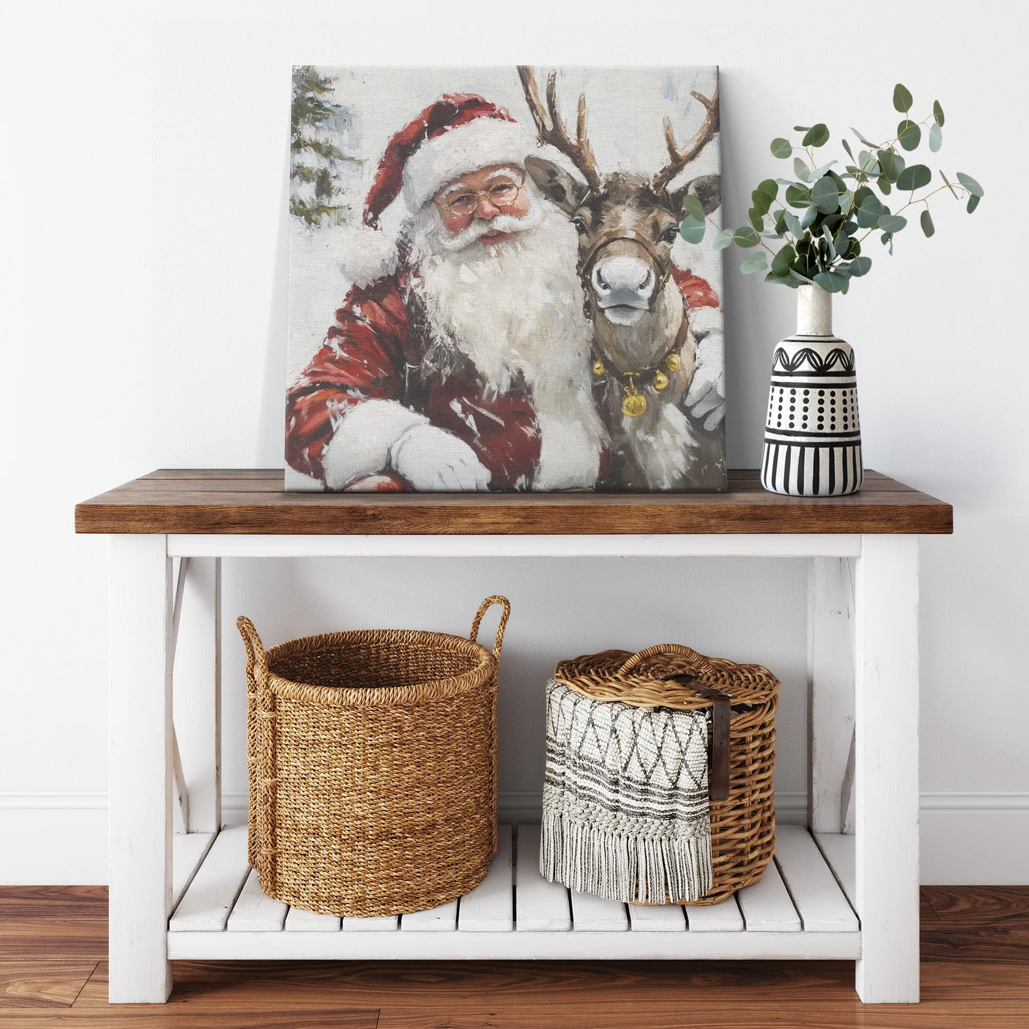 Santa Art - Santa Decor with Reindeer