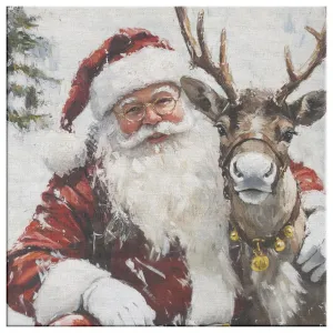 Santa Art - Santa Decor with Reindeer
