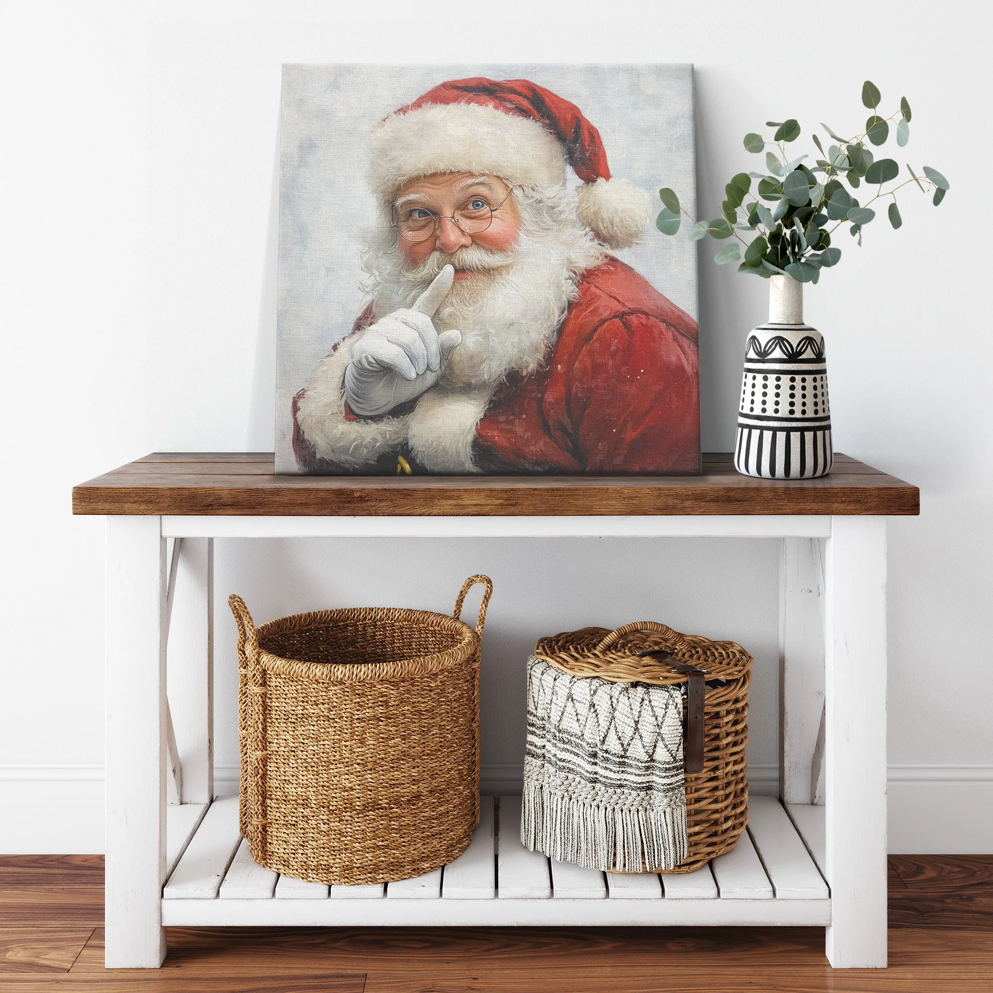Santa Art - Vintage Santa Canvas Wall Art – Hush No. 1