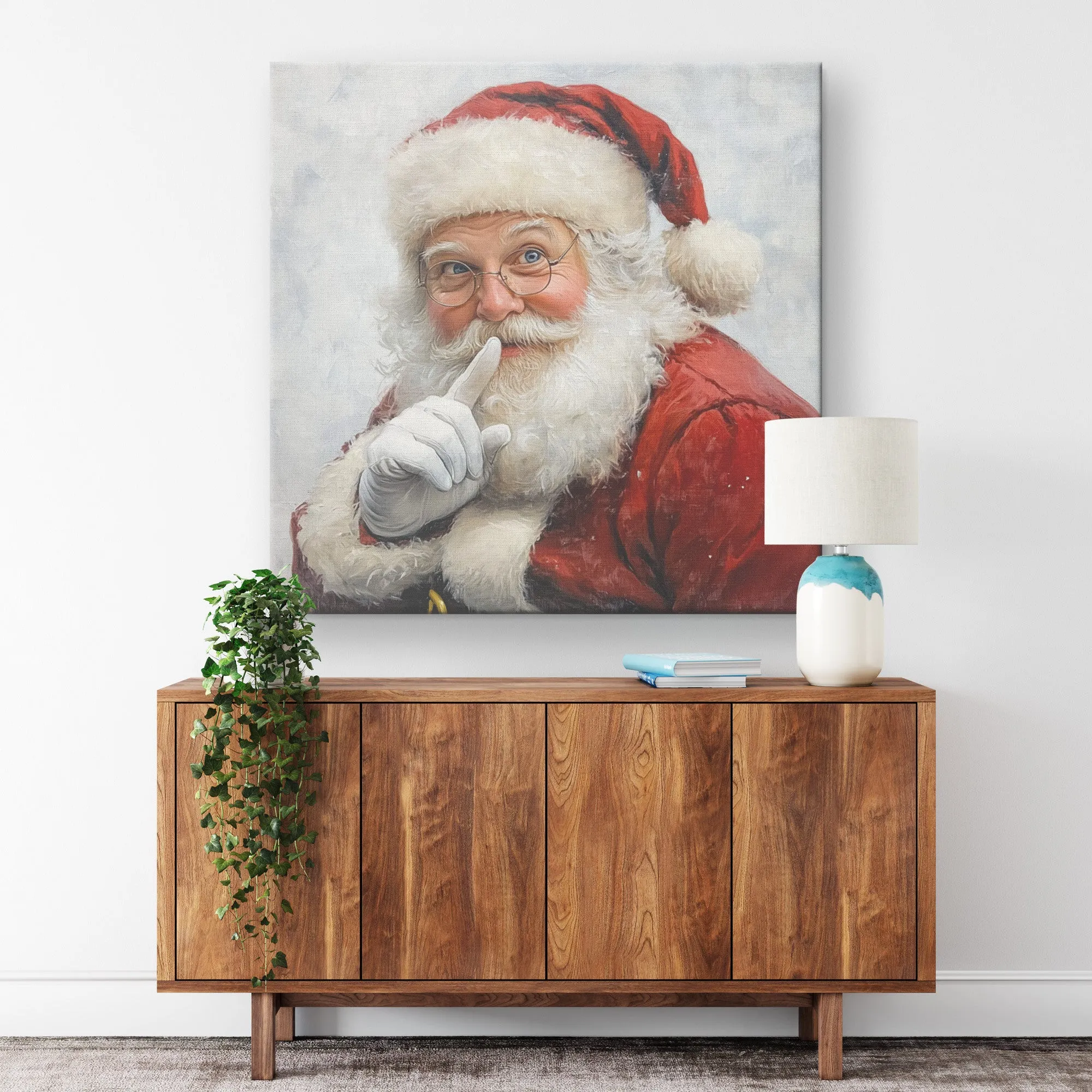 Santa Art - Vintage Santa Canvas Wall Art – Hush No. 1