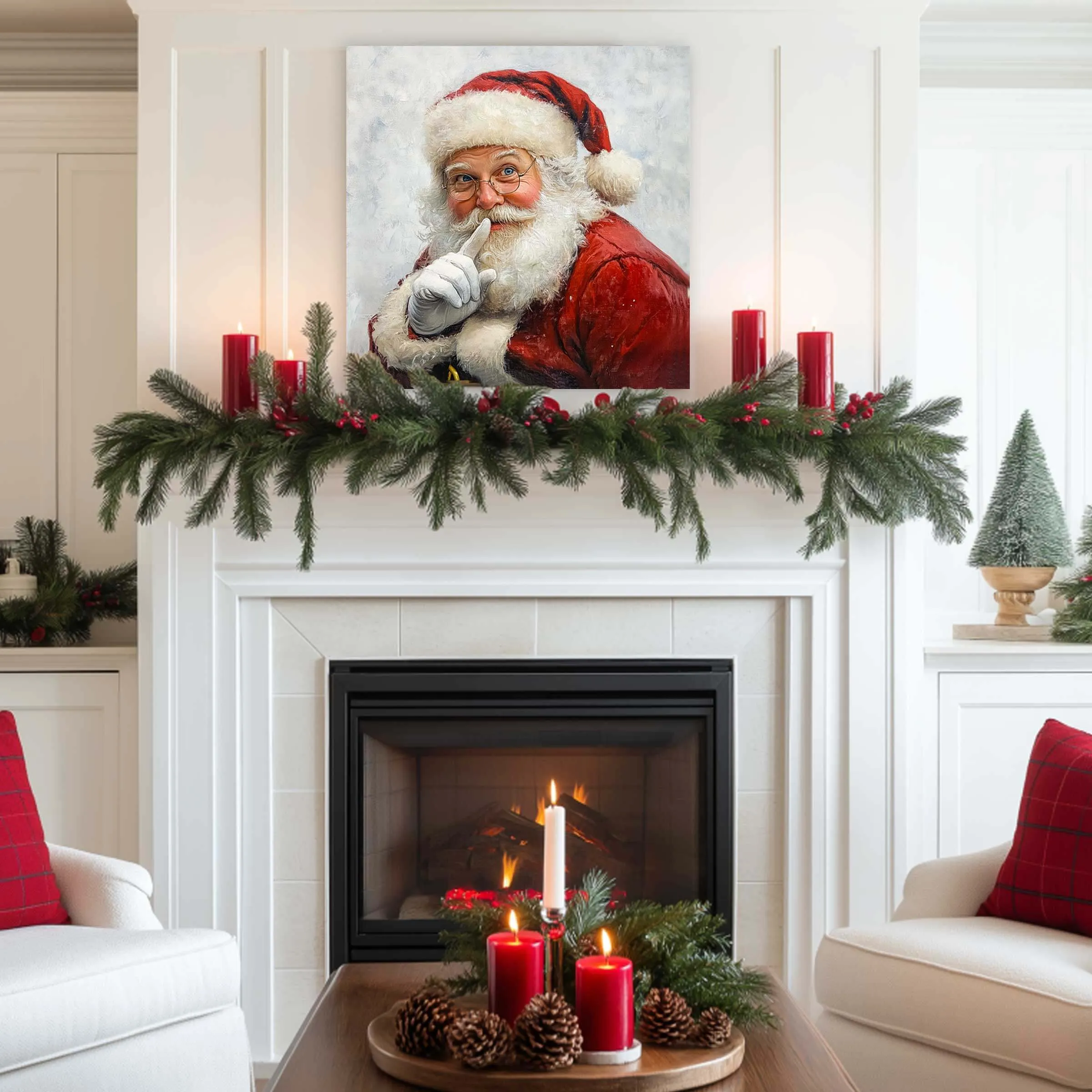 Santa Art - Vintage Santa Canvas Wall Art – Hush No. 1