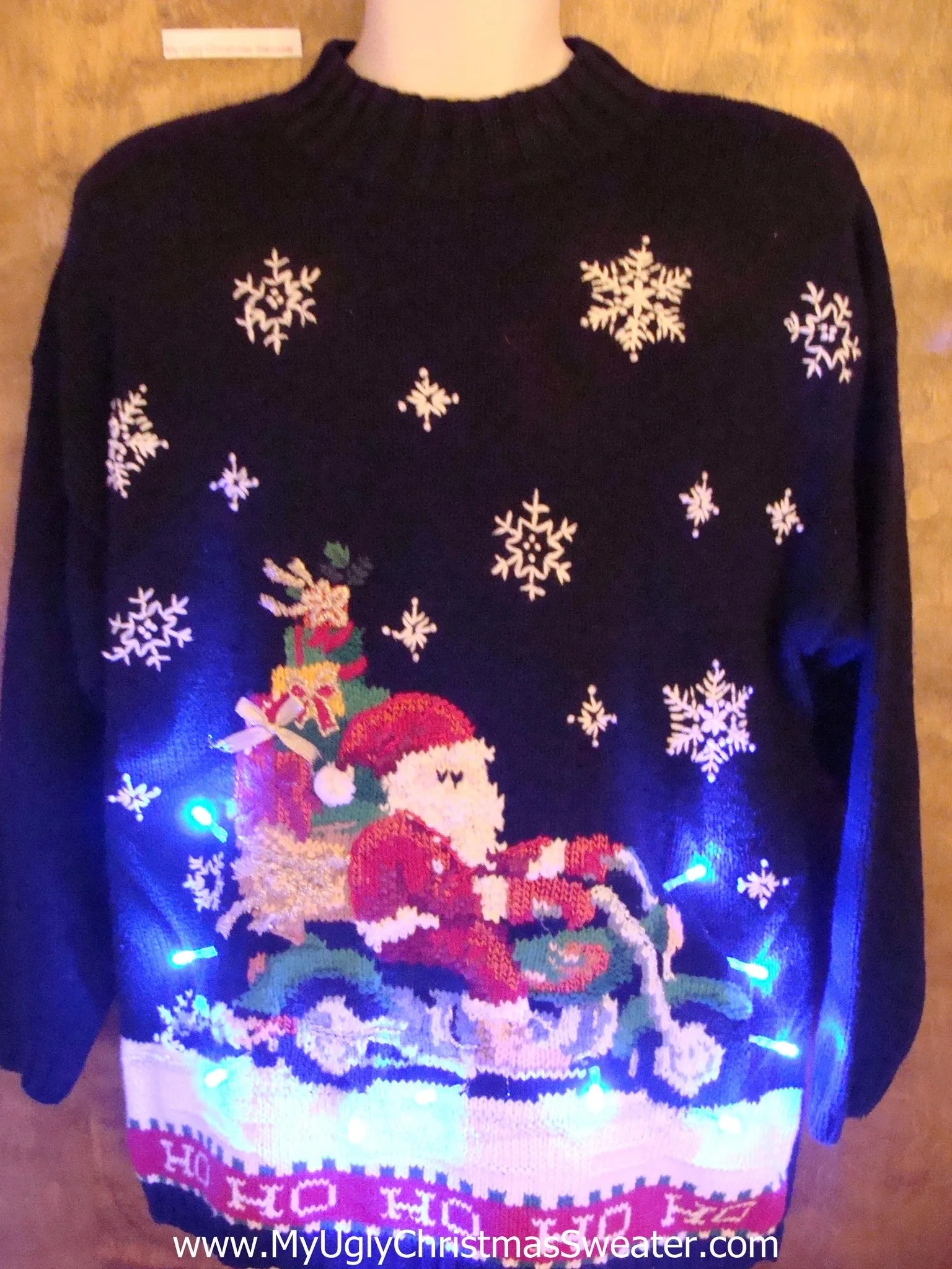 Santa on a Motorcycle Best 80s Light Up Ugly Xmas Sweater