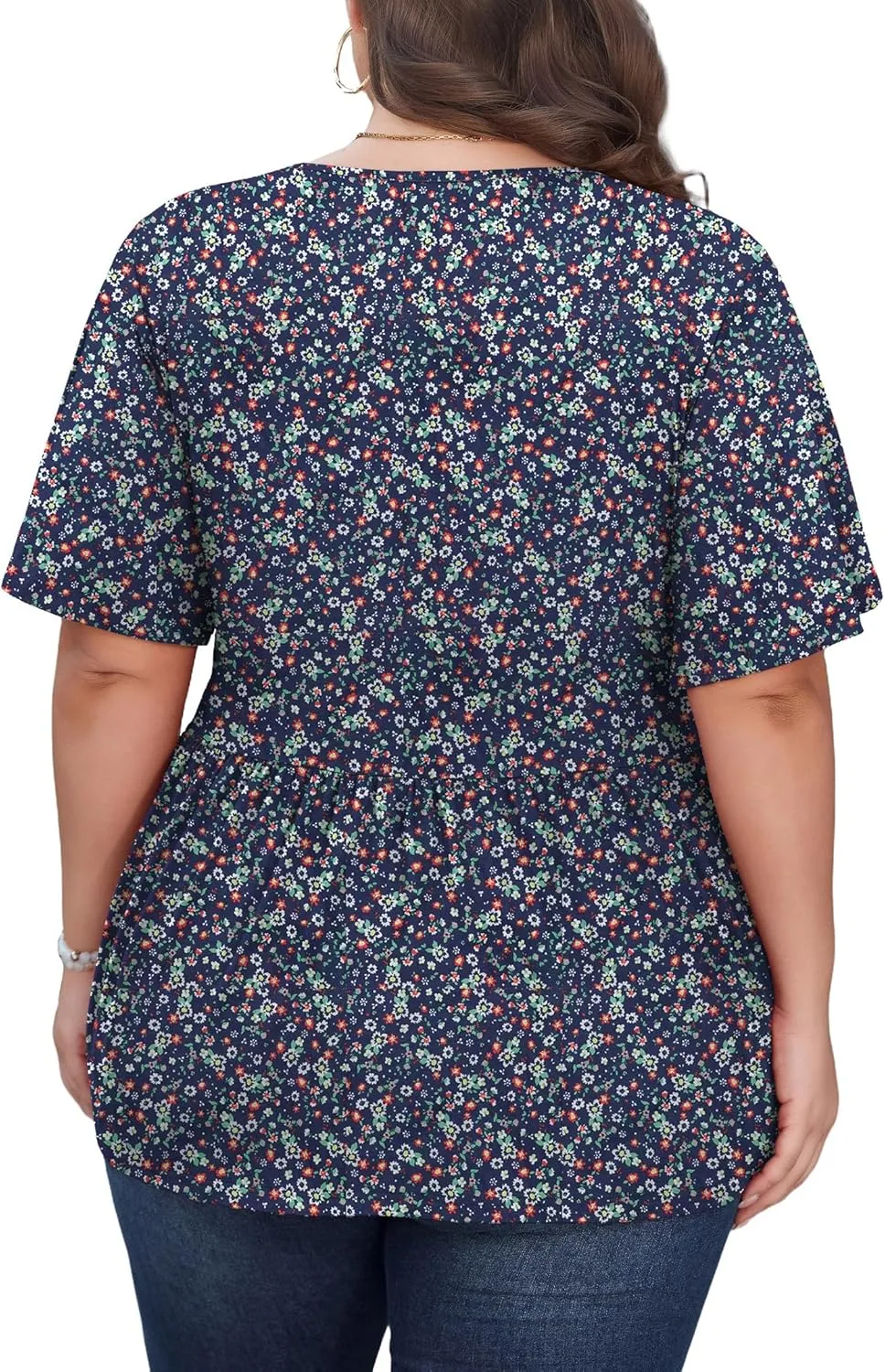 SHIJIALI Womens Plus Size Tops Flutter Sleeve Tunic Empire Waist V Neck Shirts Dressy Blouse