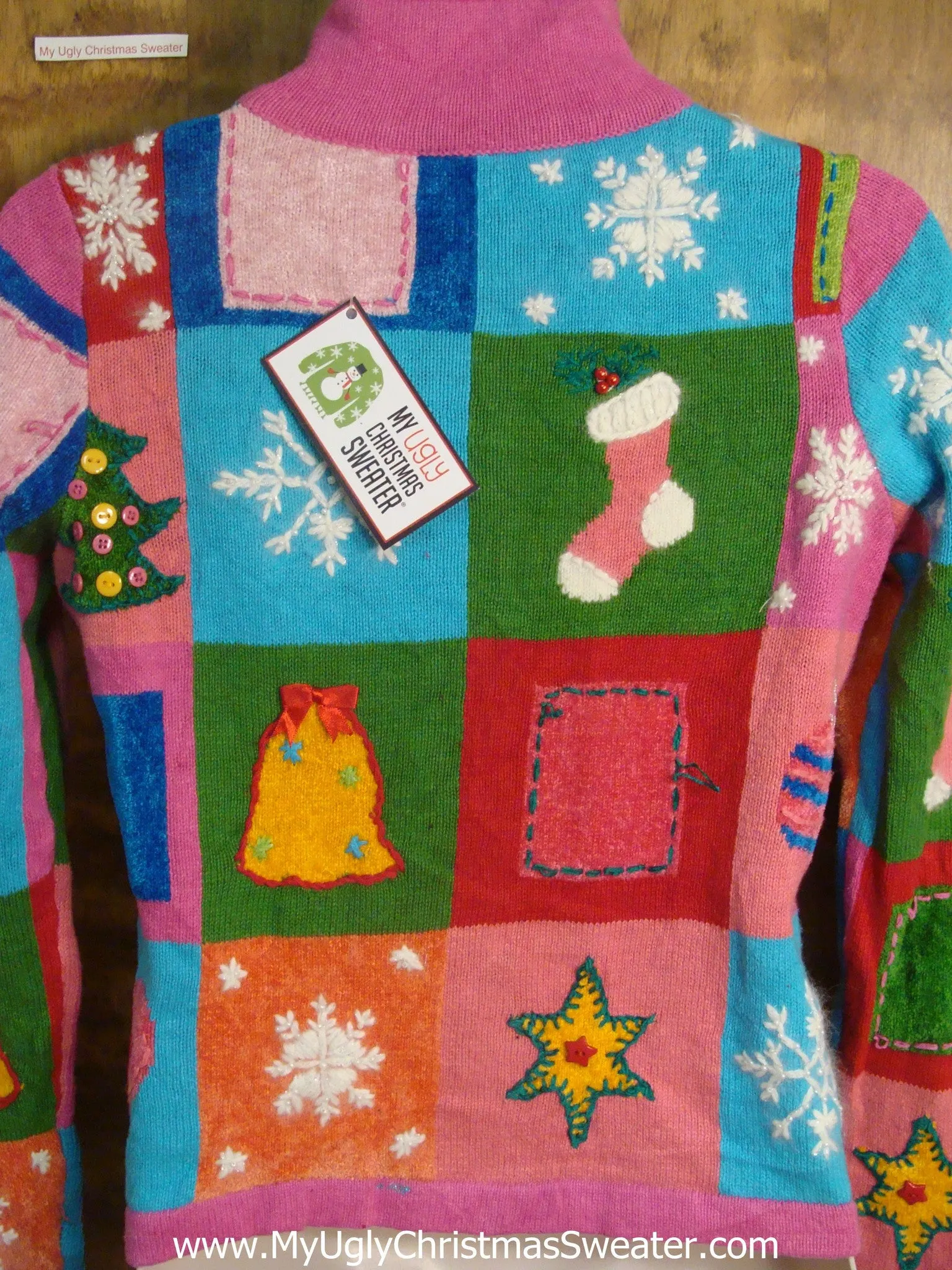 Tackiest Pink Patchwork Cheesy Christmas Sweater