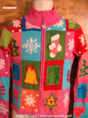 Tackiest Pink Patchwork Cheesy Christmas Sweater