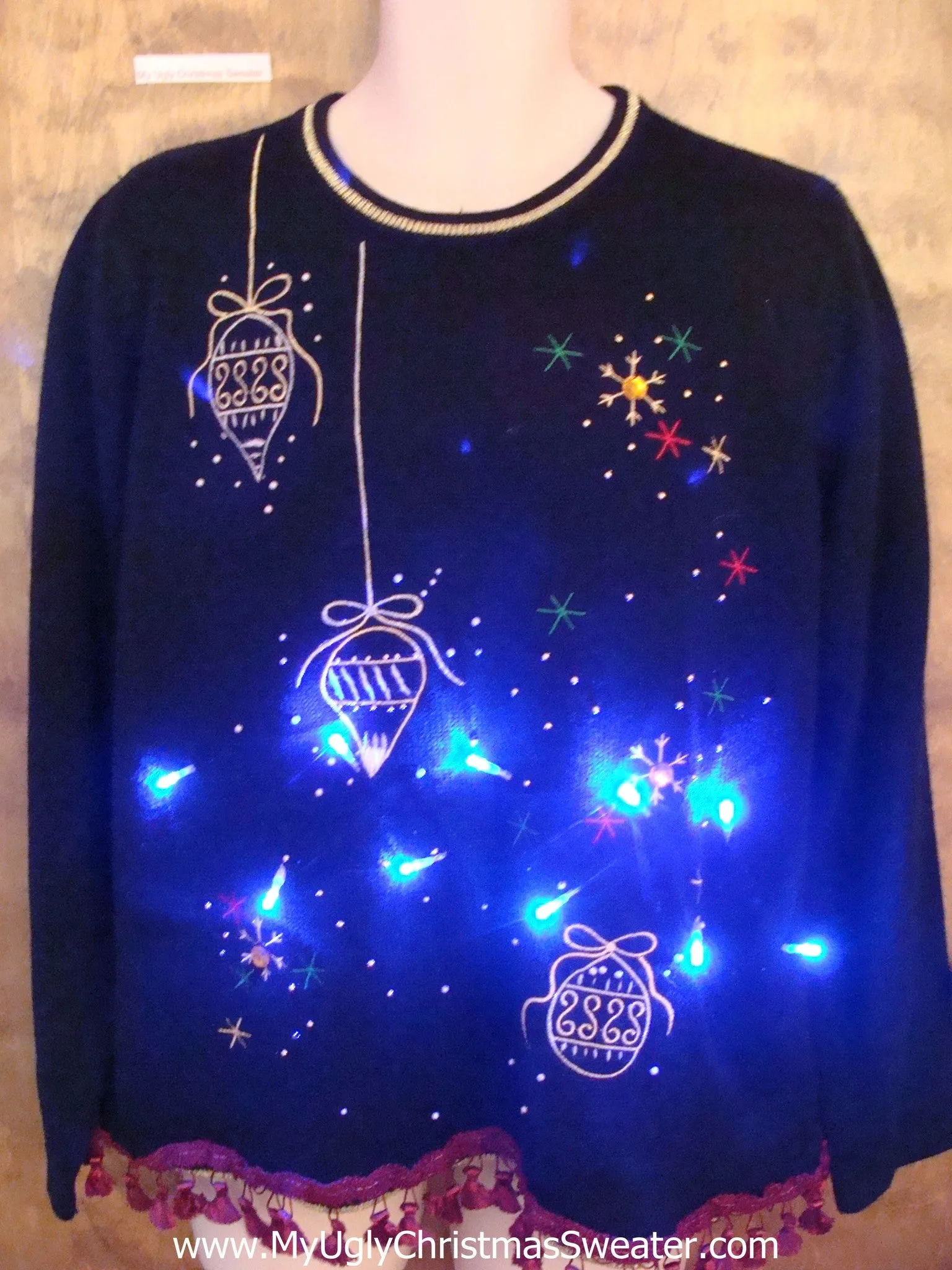 Tacky Ornaments Light Up Ugly Xmas Sweater